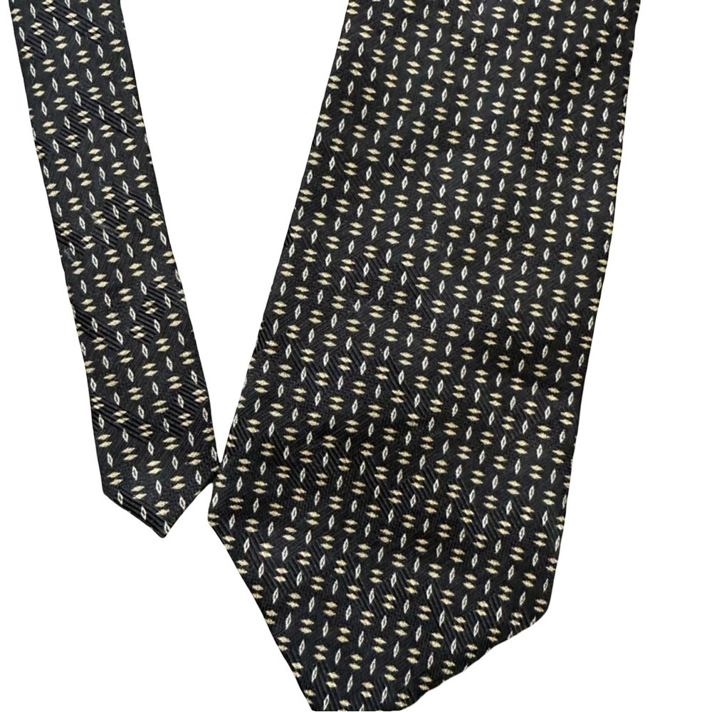 Oscar de la Renta Black and Gold Elegant Geometric Silk Tie Formal Office